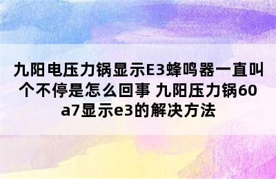 九阳电压力锅显示E3蜂鸣器一直叫个不停是怎么回事 九阳压力锅60a7显示e3的解决方法